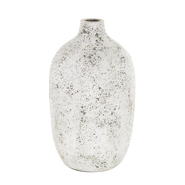 Litton Lane 17 in. White Antique Style Round Textured Ceramic Decorative Vase