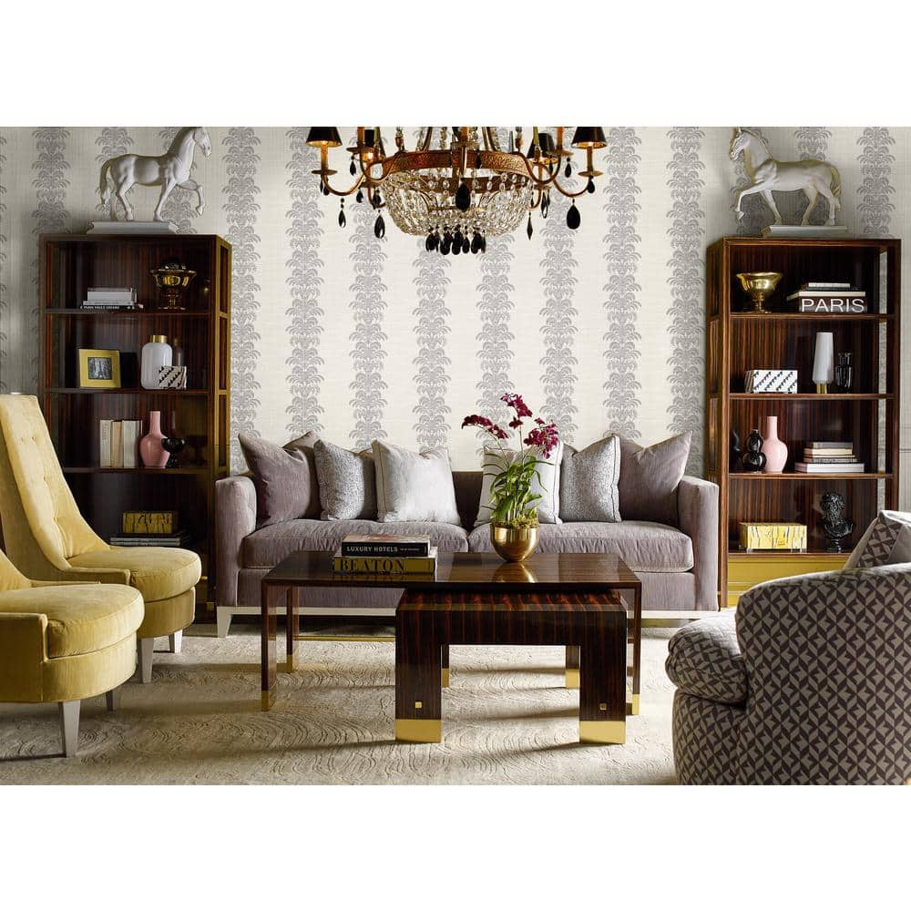 Elegant Charcoal & Ivory Damask Pattern Washable Wallpaper
