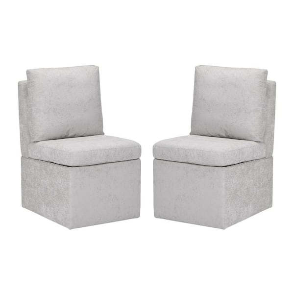 Stansberry Chenille Light Gray Fabric Upholstered Armless Dining Chair with Lift-Seat Storage, Caster Wheels (Set of 2)