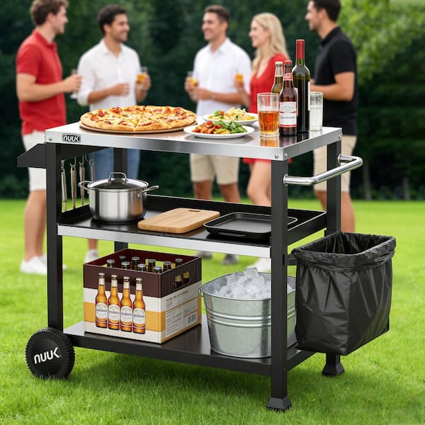 NUUK 32 in. Outdoor Working Table Grill Cart 3 Levels with Handle