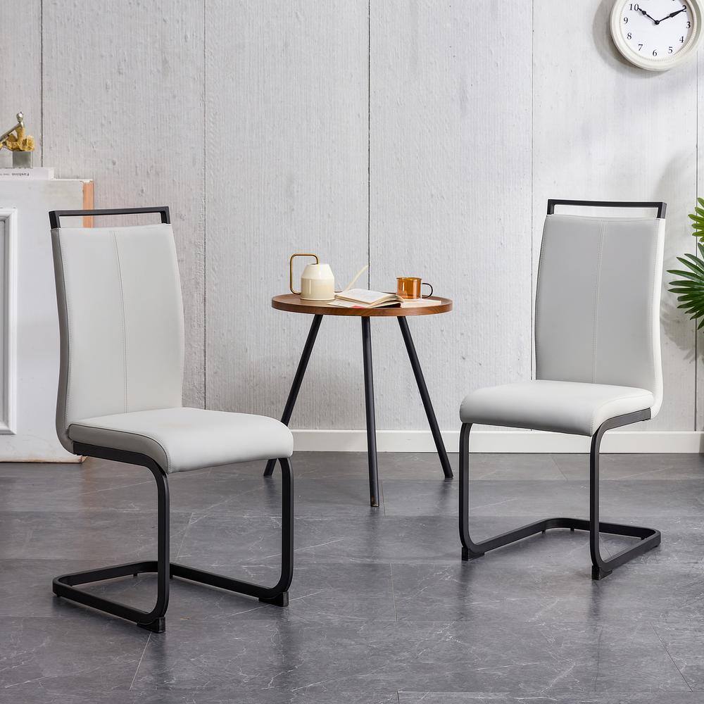 Modern Light Gray PU Leather High Back Upholstered Armless Dining Chair with Black Coating Metal