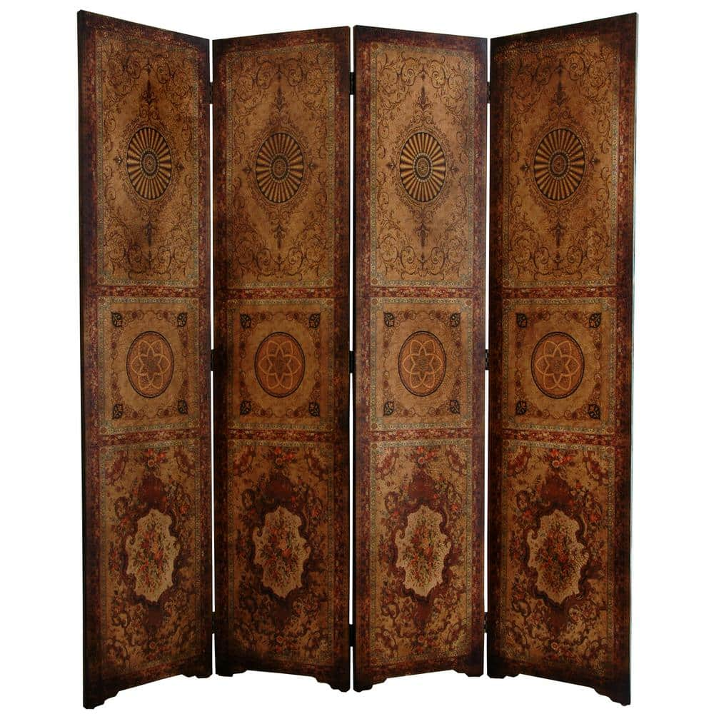 Oriental Furniture 6 ft. Brown 4-Panel Parlor Room Divider