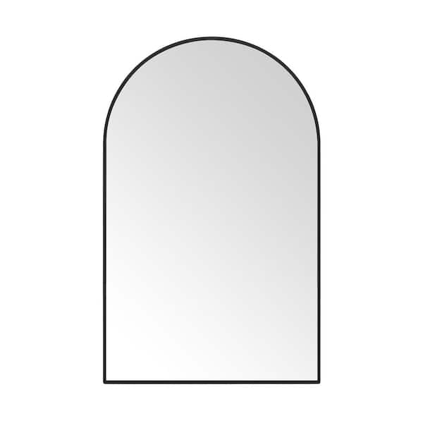 30 in. W x 48 in. H Modern Arched Metal Framed Wall Mounted Bathroom Vanity Mirror in Black