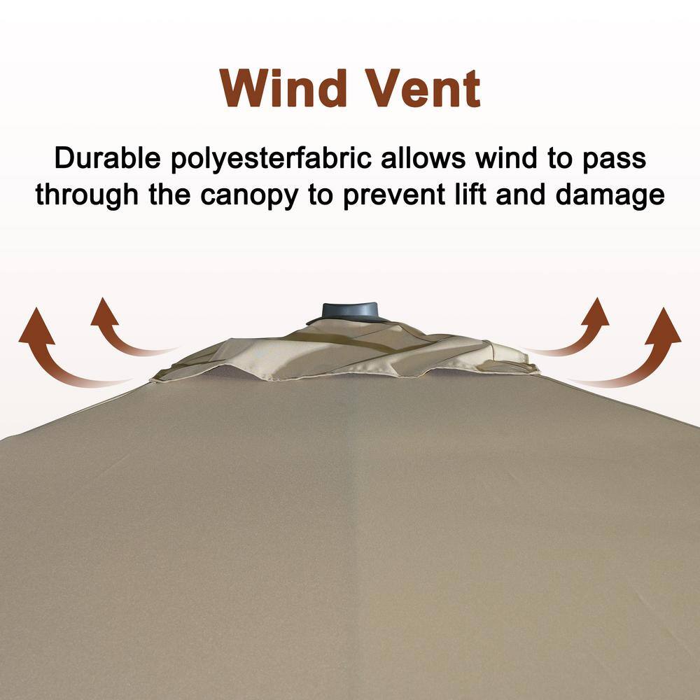 Taupe Rectangular Aluminum Cantilever Patio Umbrella with Stand