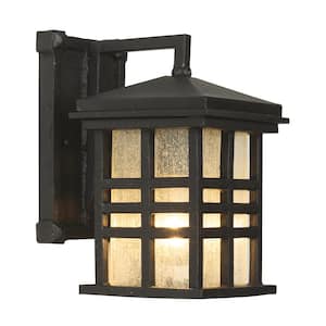 Huntington 1-Light Black Outdoor Wall Light Fixture with Seeded Glass