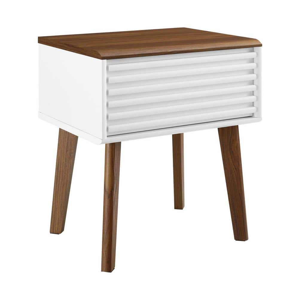 Walnut White Mid-Century Modern Storage End Table