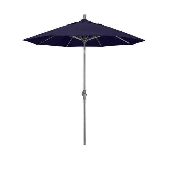 California Umbrella 7.5 ft. Hammertone Grey Aluminum Market Patio Umbrella Collar Tilt Crank Lift in Captains Navy Pacifica Premium