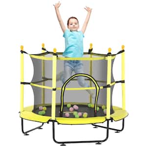 55 in. Kids Toddler Trampoline with Safety Enclosure and Ball Pit for Indoor or Outdoor Use, Yellow