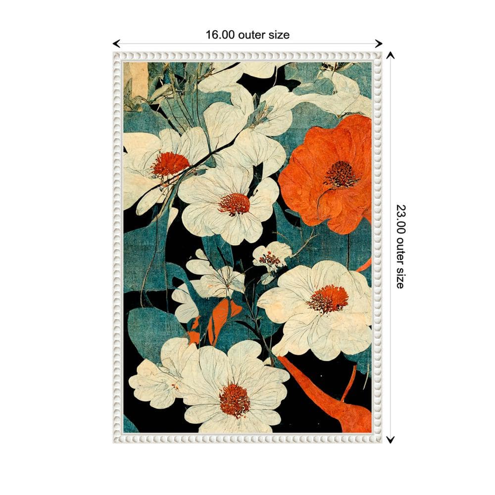 Asian Flowers Beaded Framed Canvas Wall Art Print
