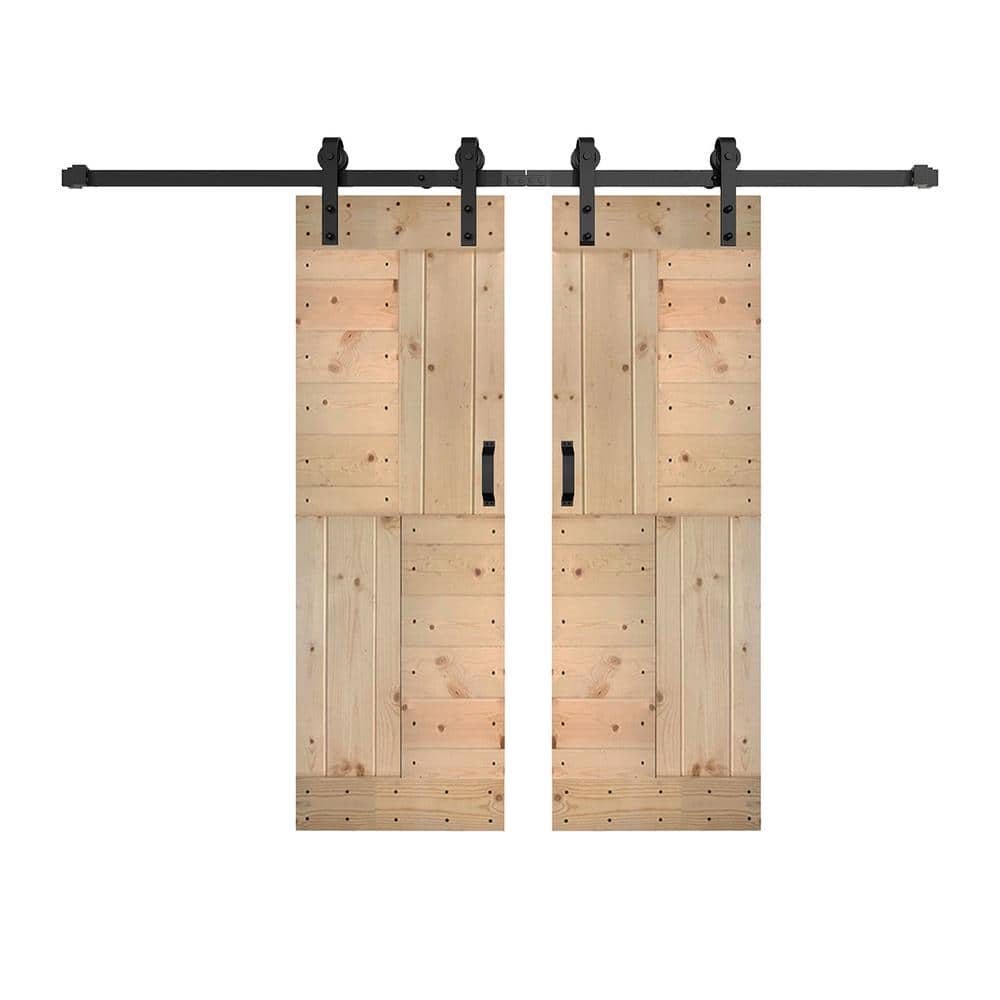 S Series 60 in. x 84 in. Unfinished DIY Solid Wood Double Sliding Barn Door with Hardware Kit price history on PriceWatchPro