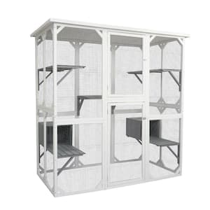 70 in. L x 37 in. W x 71 in. H Wooden Outdoor Cat House Cute Medium Poultry Cage Pet Cage Play Space Wooden In White