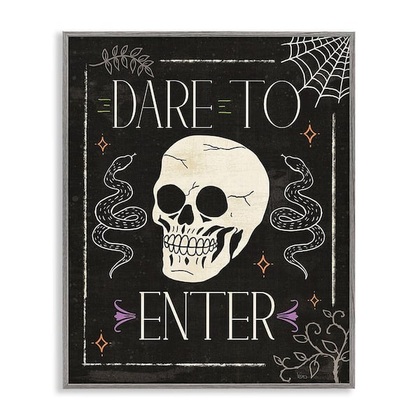 Stupell Industries Dare To Enter Phrase by Veronique Charron 1-Piece Framed Graphic Print Typography Poster Art Print 20 in. x 16 in.