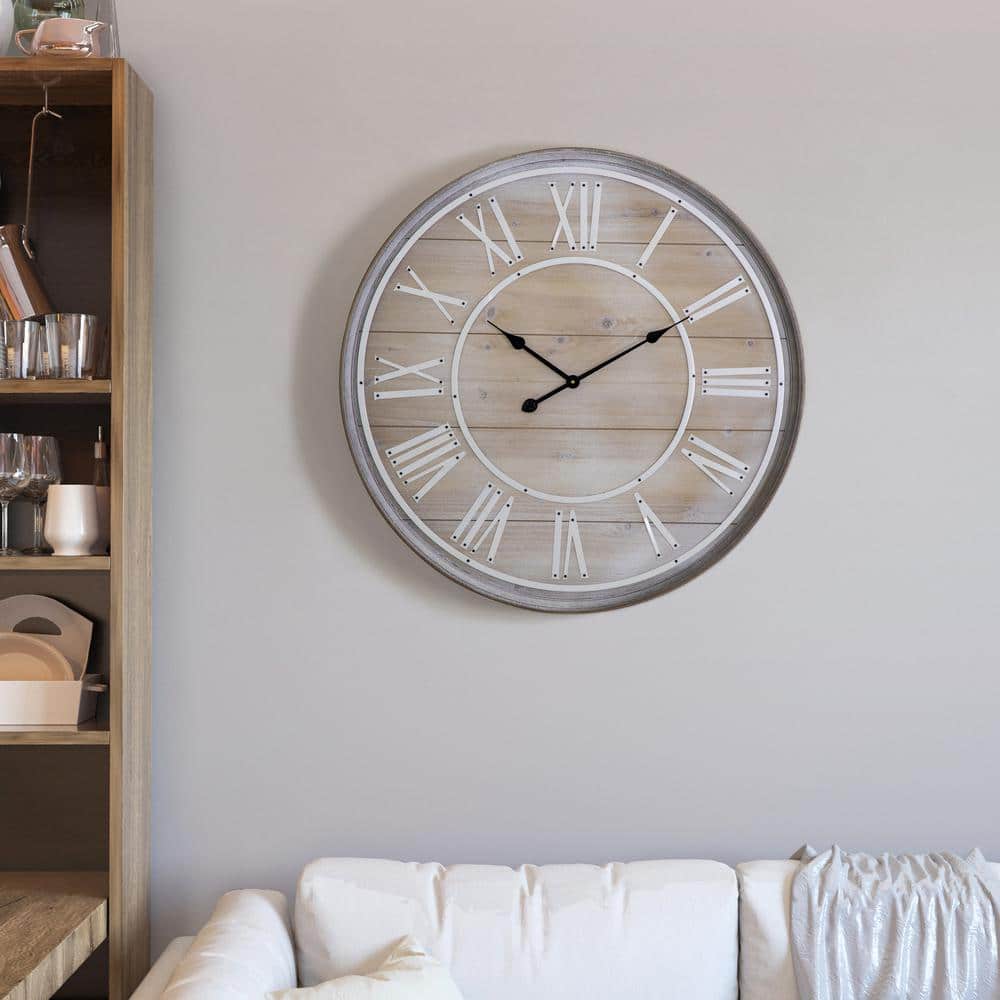Oversized Rustic Wood and Metal Wall Clock