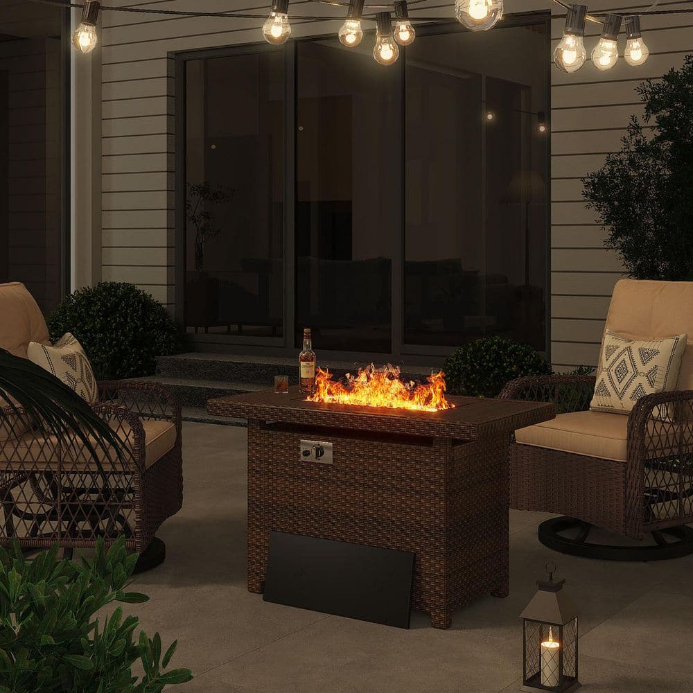 Brown 44 in. 50,000 BTU Rectangular Wicker Propane Gas Fire Pit Table with Wood Grain Tabletop and Waterproof Cover price history on PriceWatchPro