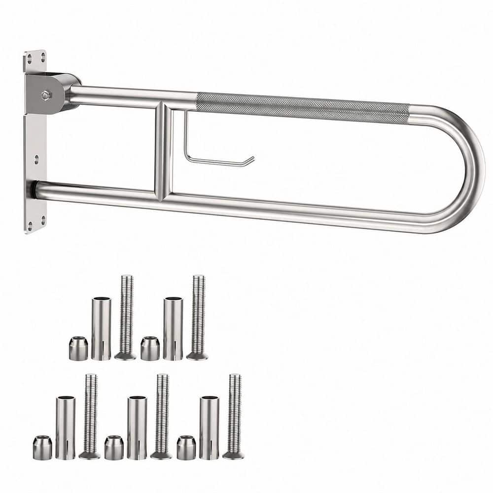 30.3 Inch U-Shaped Toilet Grab Bar with Flip-Up Design and Paper Holder, Brushed Nickel Stainless Steel, 500 lb Capacity price history on PriceWatchPro