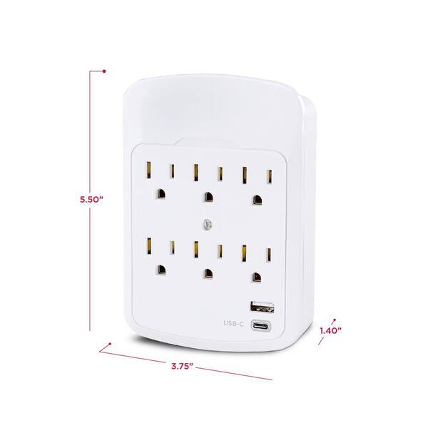 A/C Wall 6-Outlet Splitter Power Strip Surge Protector UL Listed assorted color 