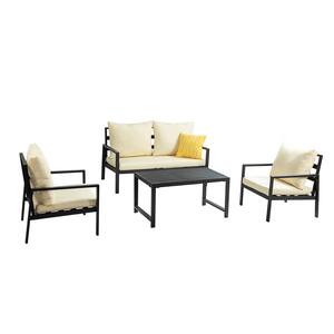 4-Piece Metal Patio Conversation Sofa Set with Beige Cushions