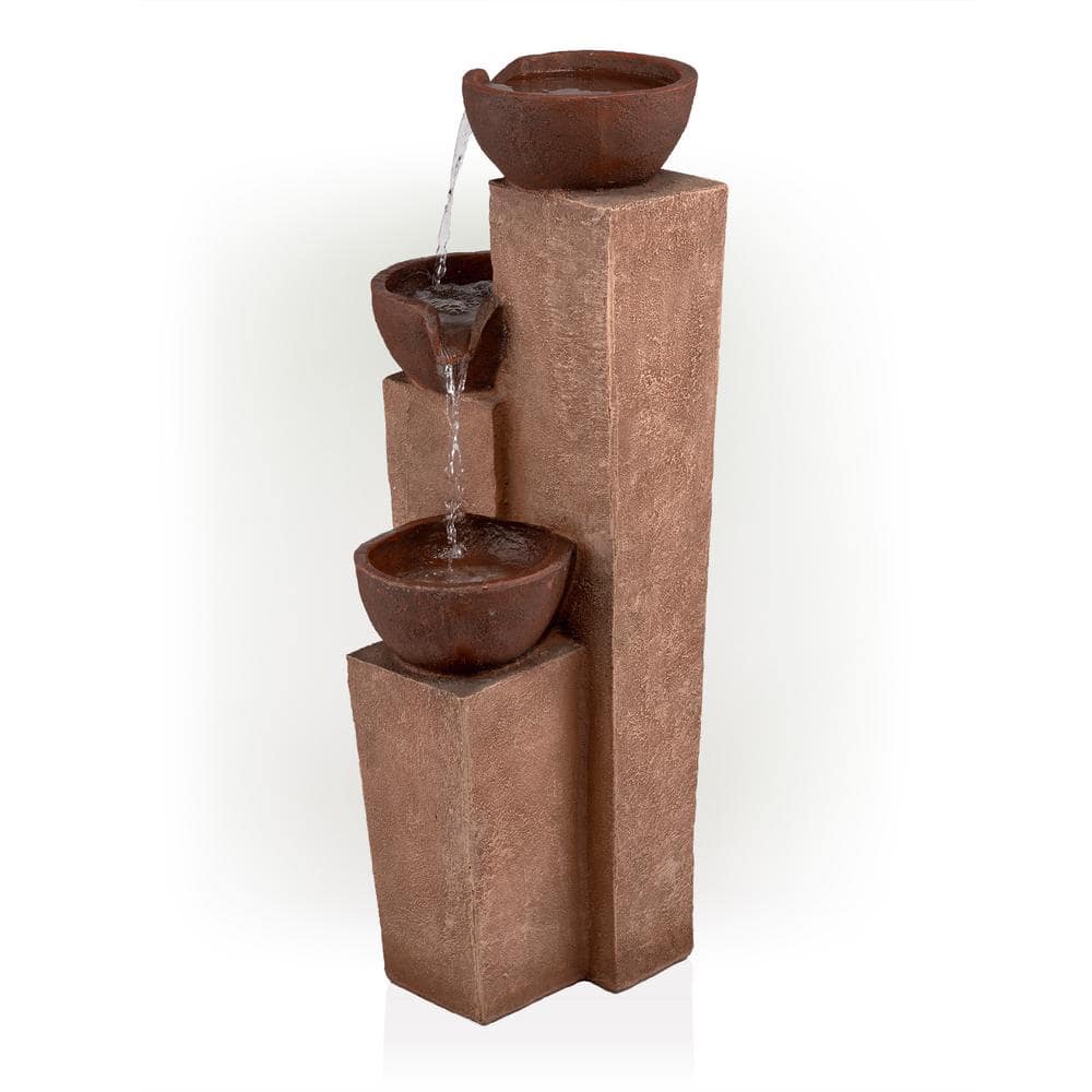 35" Rustic Bronze Polystone and Fiberglass 3-Tier Outdoor Fountain