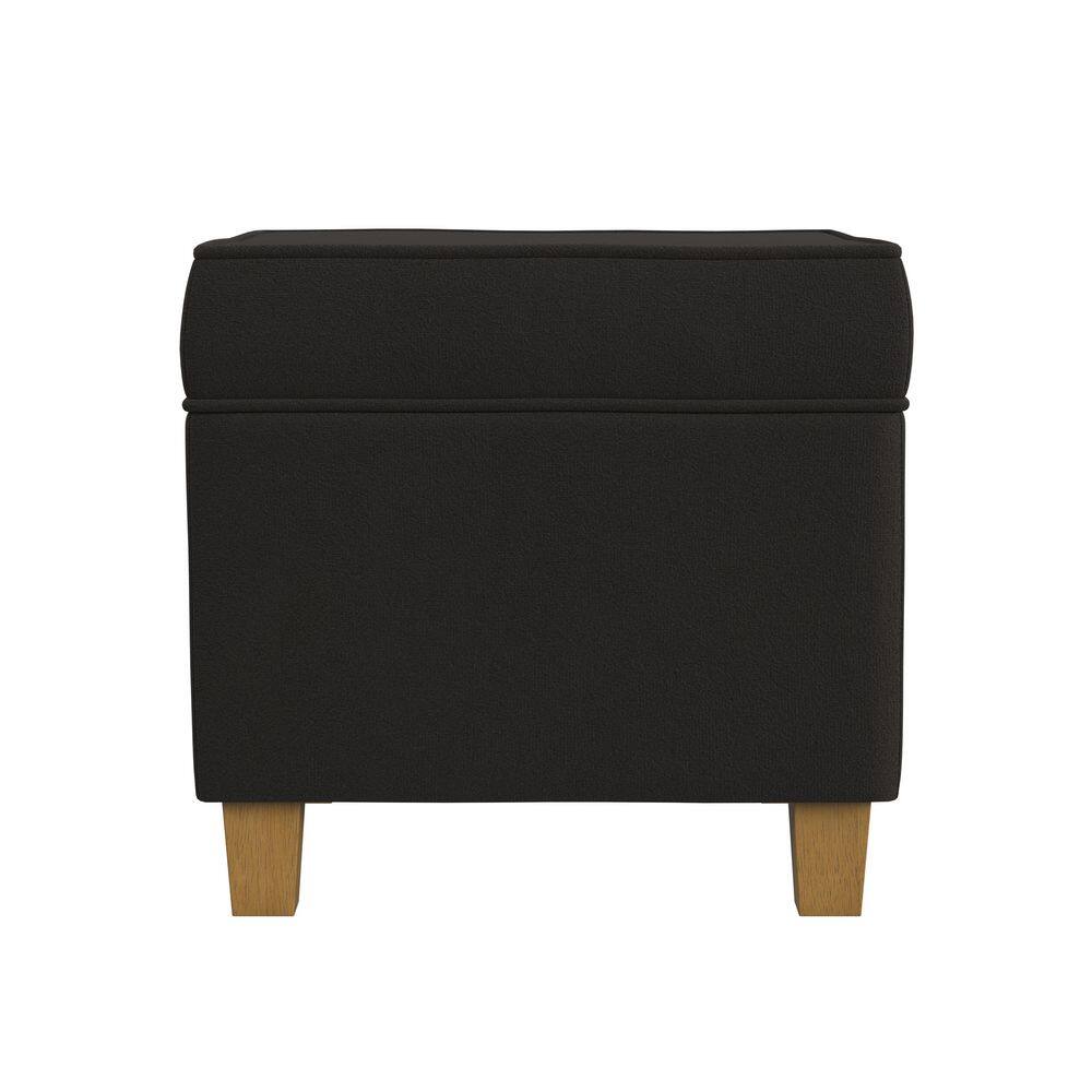 Chocolate Brown Velvet Square Storage Ottoman with Honey Oak Legs
