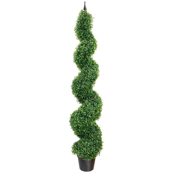 5 ft. Potted 2-Tone Green Artificial Spiral Boxwood Topiary Garden Tree