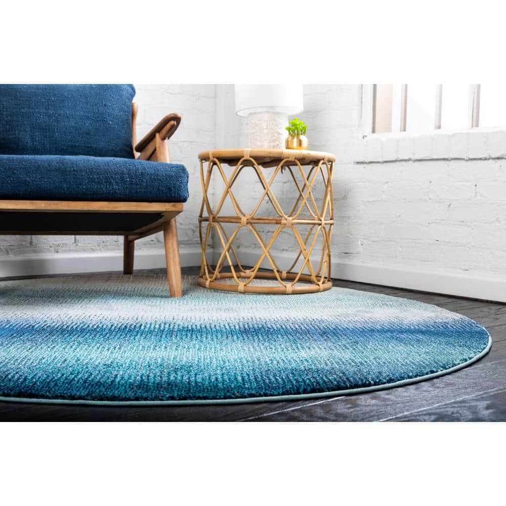 Azura Barcelona 6' Round Easy-Care Synthetic Area Rug, Blue