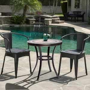 28 in. Dia x 28.6 in. H Black Gold Round Aluminum Outdoor Dining Table Bistro Table with Porcelain Mosaic Tile top
