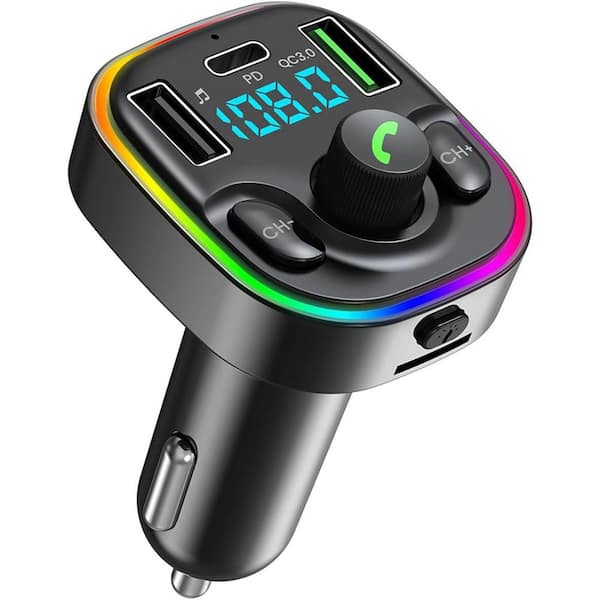 OBJLGEV Bluetooth 5.3 FM Transmitter Car Adapter with Fast Charging PD30W QC3. 0 Hi-Fi Audio Clear Calls 7-Color LED