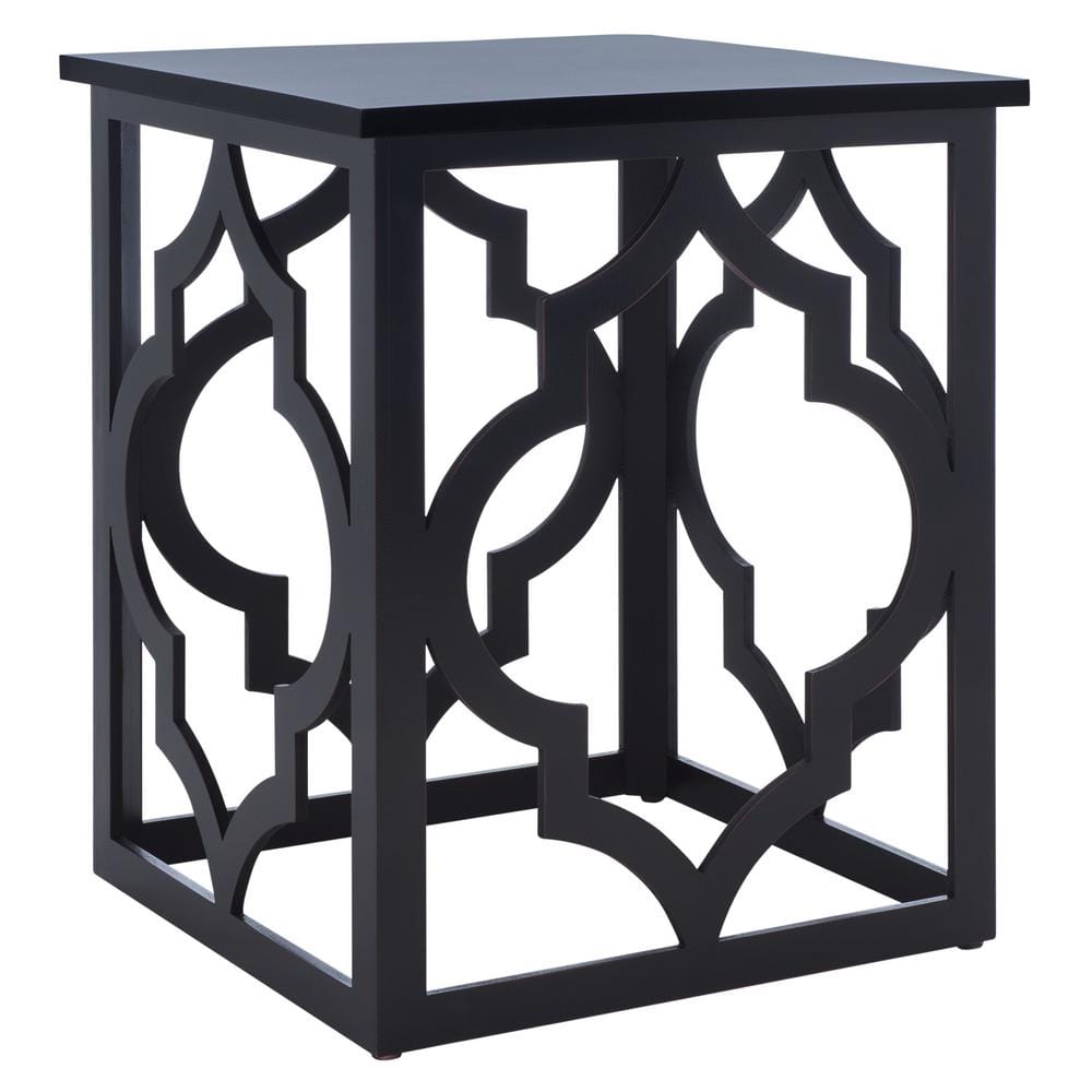 Milo Black Wood and Metal Lattice Accent Table