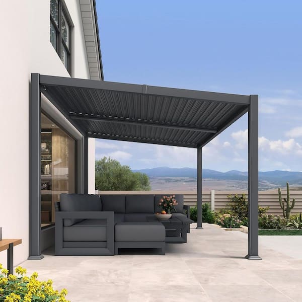 PURPLE LEAF 10 ft. x 14 ft. Grey Aluminum Outdoor Sloping Roof