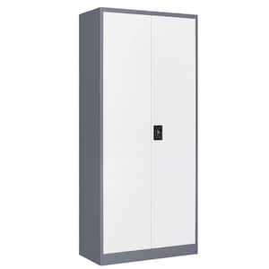 31.5 in. W x 70.87 in. H x 15.75 in. D 2-Door Steel Freestanding Cabinet with 4 Adjustable Shelves in Grey and White