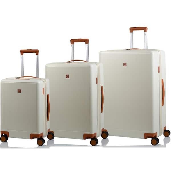 Vintage Muse 28 in., 24 in., 20 in. Ivory Tan Hardside Luggage Set with Spinner Wheels (3-Piece)