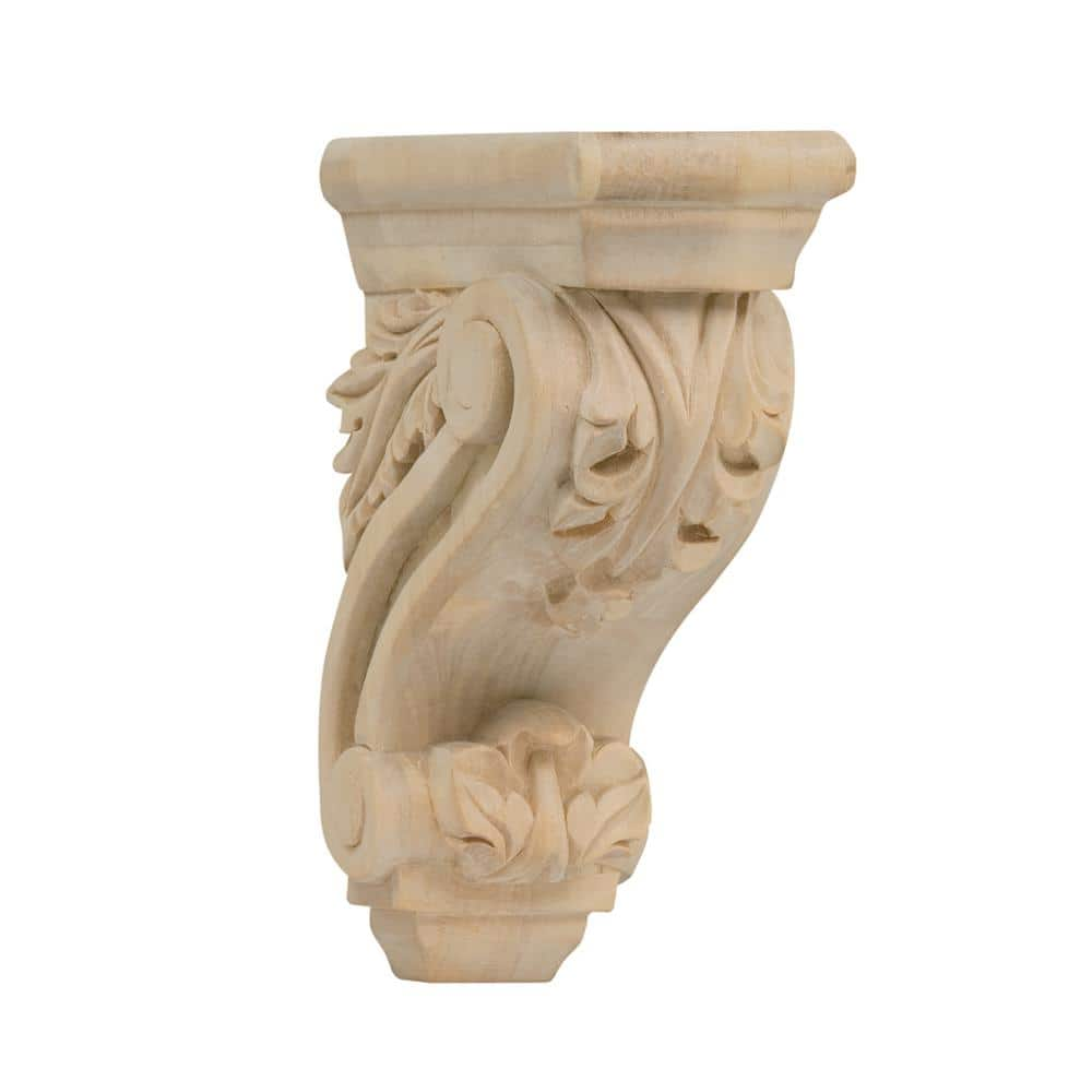 Waddell Acanthus Scroll Corbel - Small, 6.5 in. x 4.5 in. x 2.5 in. - Furniture Grade Unfinished Maple Wood - Elegant Home Decor