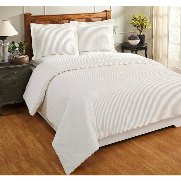 Better Trends Julian Comforter 2-Piece Ivory Twin 100% Cotton Tufted Chenille Solid Stripes Design Comforter Set