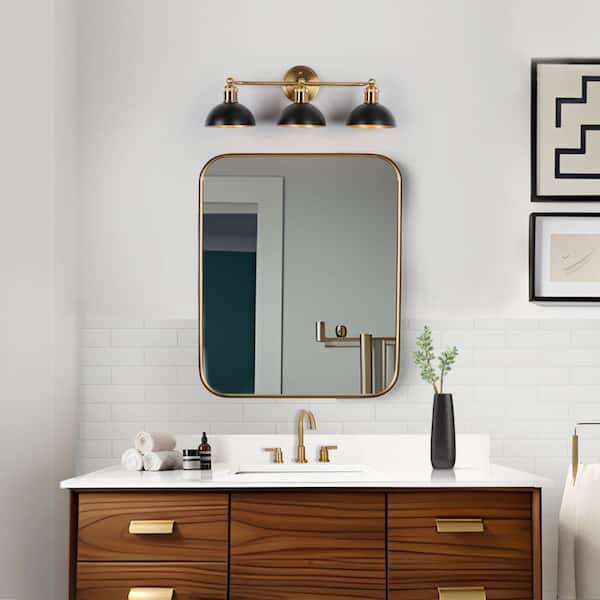 Modern 3-Light Black Bathroom Vanity Light, 22.5 in. Bowl Shape Bath Lighting Brass Gold Wall Sconce