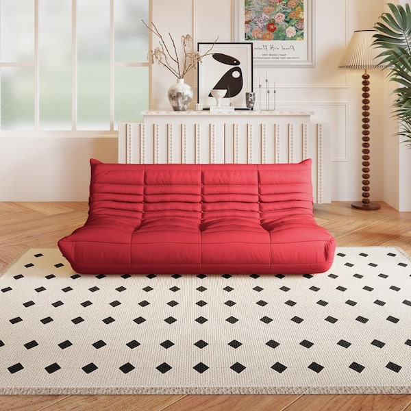 J&E Home 68.92 in. W Armless Teddy Velvet 3 Seater Modular Lazy Floor Sofa in. Red