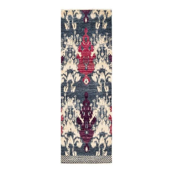 Solo Rugs Modern One-of-a-Kind Contemporary Ivory 2 ft. 6 in. x 7 ft. 10 in. Ikat Area Rug