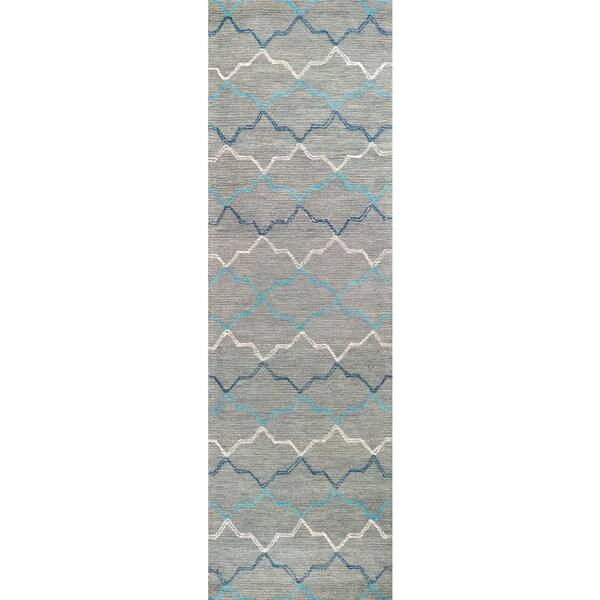 Unbranded Cascade Gray/Blue 3 ft. x 8 ft. Trellis Wool Runner Rug