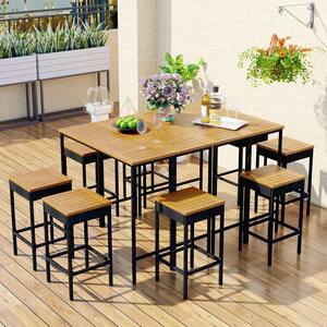 10-Piece Wicker Foldable Rectangle Table Bar Height Outdoor Dining Bar Set