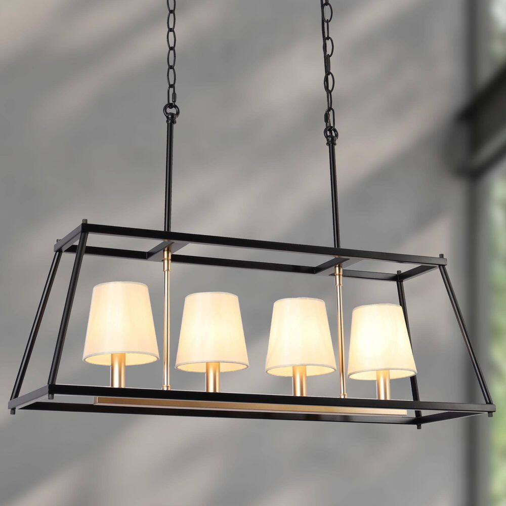 Vintage 4-Light Black Chandelier Pendant Lighting with Fabric Shades, Modern Rectangle Brass Gold Hanging Pendant Light price history on PriceWatchPro