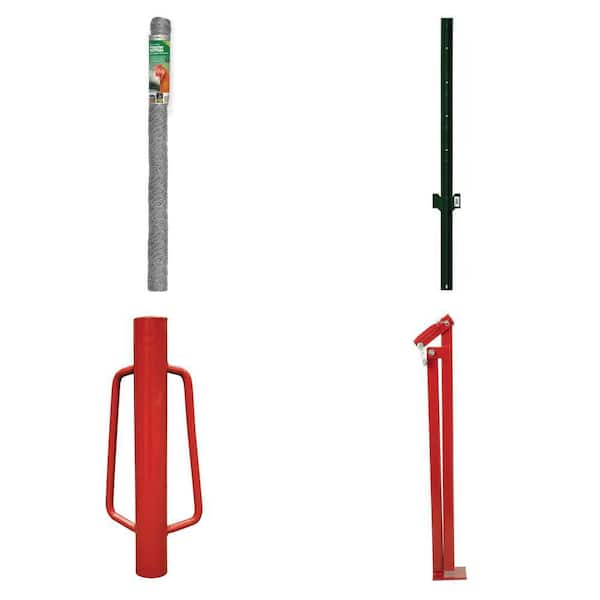 5 ft. x 25 ft. Poultry Netting, 3 in. x 6 ft. Steel U-Post, Post Driver and T-Post Puller Combo