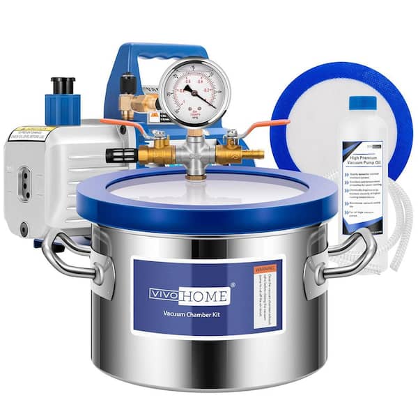 1.5 Gal. Stainless Steel Vacuum Degassing Chamber Kit with 3.5 CFM 1/4 HP Single Stage Vacuum Pump