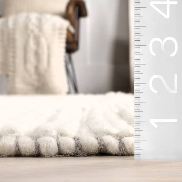 Bijorne Modern Geometric Wool Area Rug Ivory 9' ft. x 12' ft. Area Rug