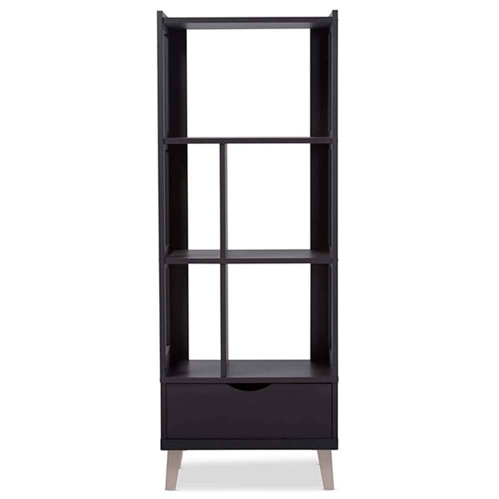 Kalien 63" Dark Brown Wood Leaning Ladder Bookcase