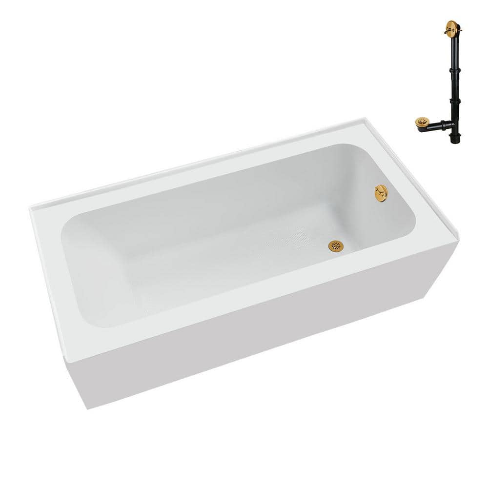 Glossy White Acrylic Alcove Bathtub with Brushed Gold Hardware