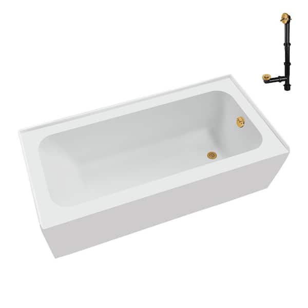 Streamline 66 in. x 32 in. Soaking Acrylic Alcove Bathtub with Right Drain in Glossy White, External Drain in Brushed Gold