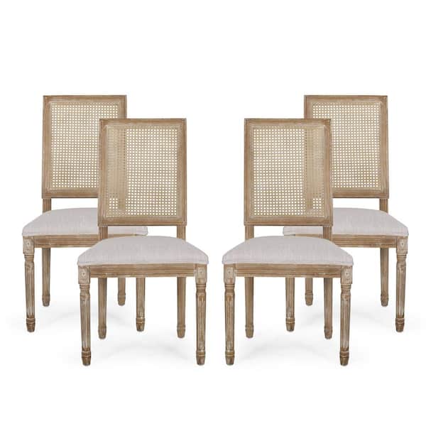 Noble House Beckstrom Light Gray and Natural Upholstered Dining Chair (Set of 4)