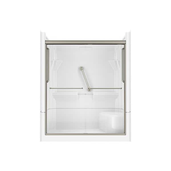 Accessible Living Harmony 60 in. L x 30 in. W x 74 in. H Alcove Left Drain Shower Door Kit in Brushed Nickel