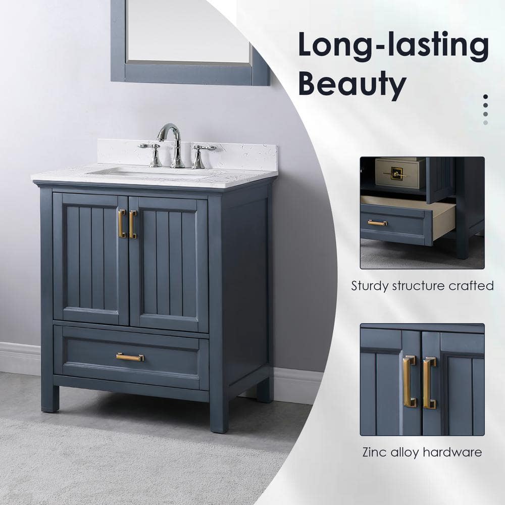 Isla 30" Classic Blue Single Vanity with White Marble Countertop