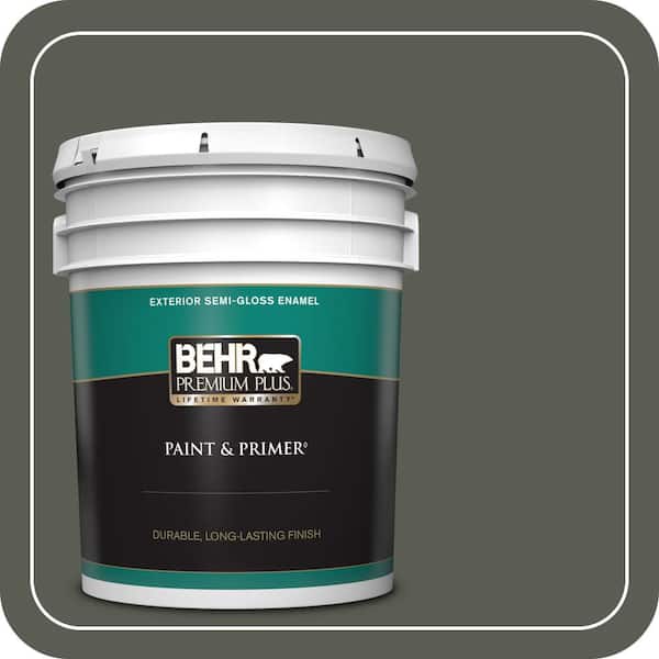 BEHR PREMIUM PLUS 5 gal. #N380-7 Black Bamboo Semi-Gloss Enamel Exterior Paint & Primer