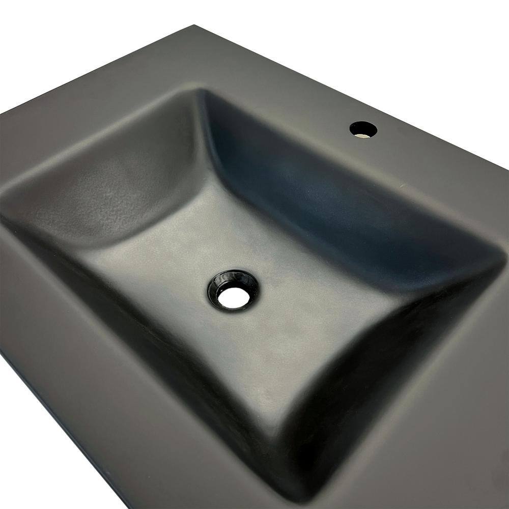 31'' Black Concrete Single Bathroom Vanity Top with Rectangular Sink